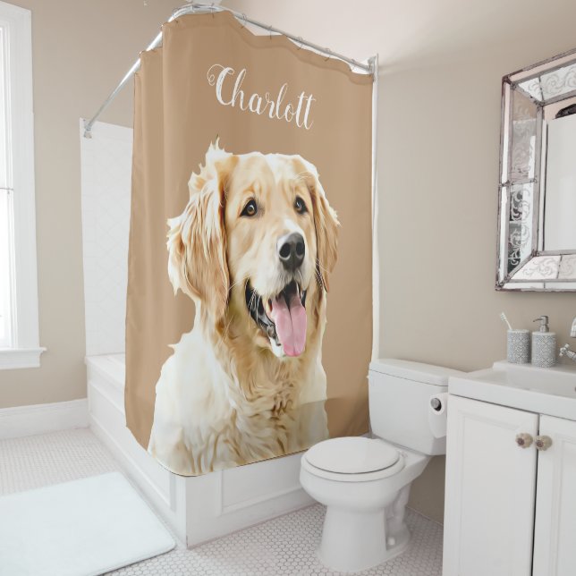 Custom Golden Retriever Dog Personalized Drawn Shower Curtain (In Situ)