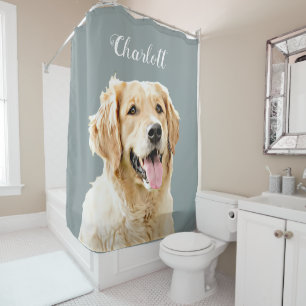 Custom Golden Retriever Dog Personalized Drawn Shower Curtain