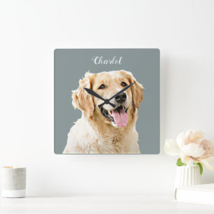 Custom Golden Retriever Dog Personalized Drawn Square Wall Clock