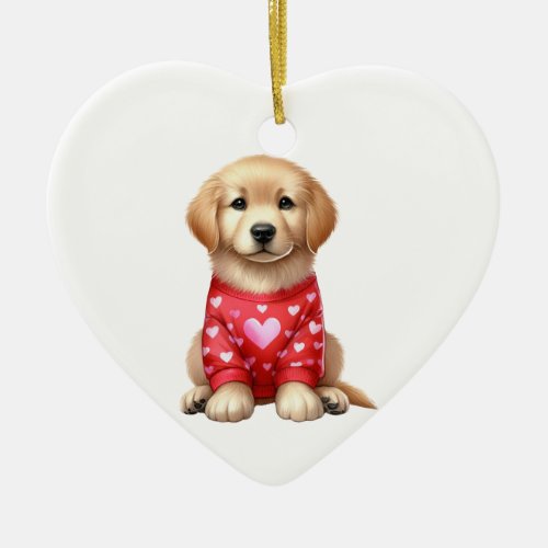Custom Golden Retriever Dog Valentine Ceramic Ornament