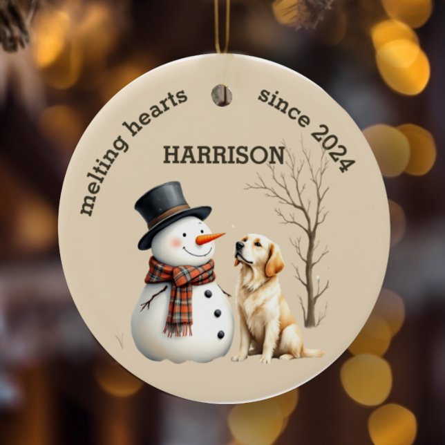 Custom Golden Retriever Heart melting Keepsake Ceramic Ornament (Creator Uploaded)