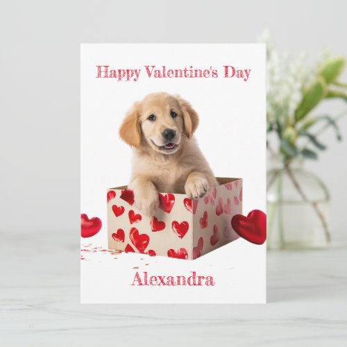 Custom Golden Retriever Hearts Box Valentine Holiday Card