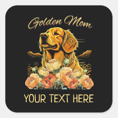 Custom Golden Retriever Mom Floral Boho Chic Dog Square Sticker