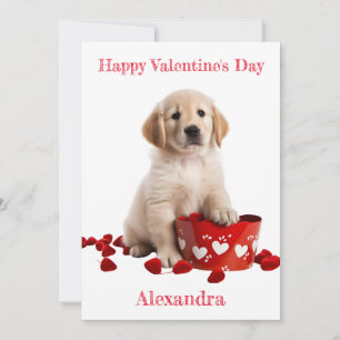 Custom Golden Retriever Pup with Basket Valentine Holiday Card