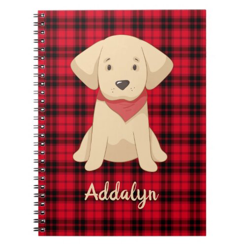 Custom Golden Retriever Puppy Red Buffalo Plaid Notebook