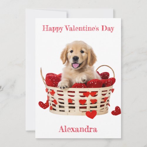 Custom Golden Retriever Puppy Red Hearts Valentine Holiday Card