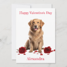 Custom Golden Retriever with Red Roses Valentine