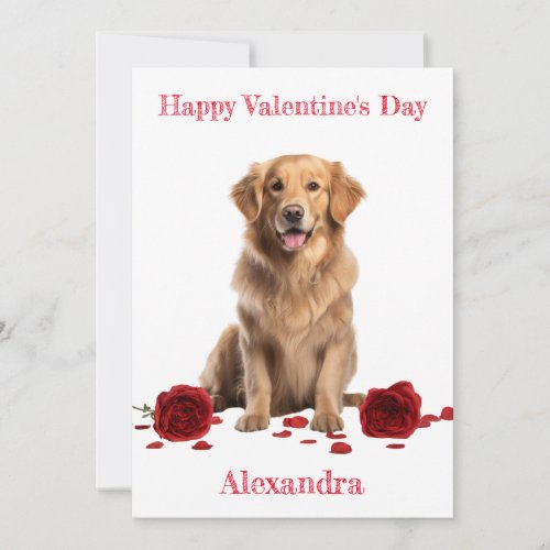 Custom Golden Retriever with Red Roses  Valentine Holiday Card