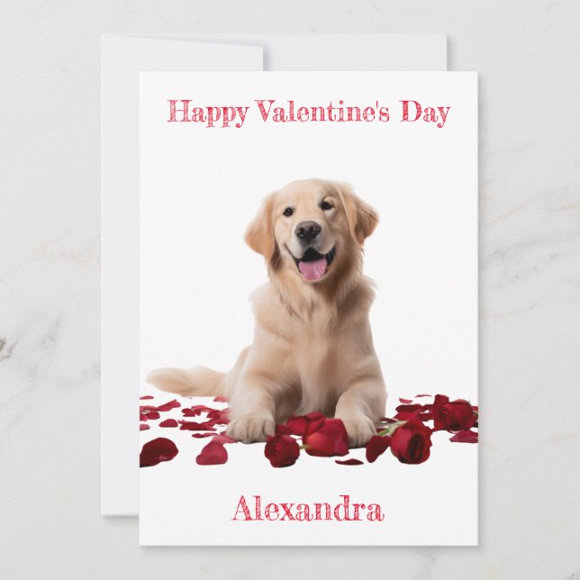Custom Golden Retriever with Roses Valentine Holiday Card (Front)