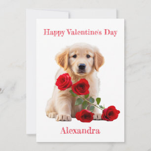Custom Golden Retriever with Roses Valentine Holiday Card