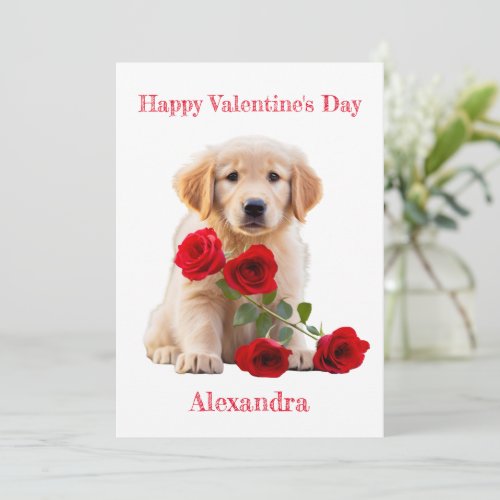 Custom Golden Retriever with Roses Valentine Holiday Card