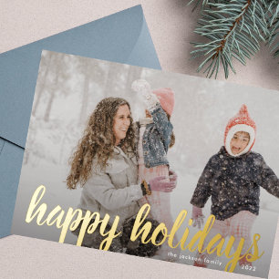 Custom Golden Script Christmas Photo Happy Foil Holiday Card