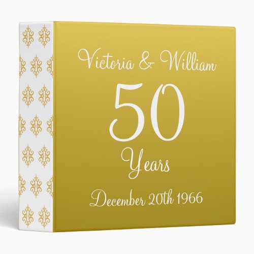 Custom Golden Wedding Anniversary Scrapbook Gift 3 Ring Binder