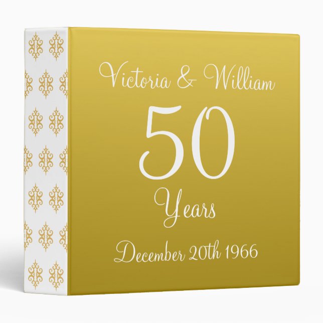 Custom Golden Wedding Anniversary Scrapbook Gift 3 Ring Binder (Front/Spine)