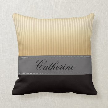 Custom Golden Yellow Stripes Grey Black Pattern Throw Pillow by VintageDesignsShop at Zazzle
