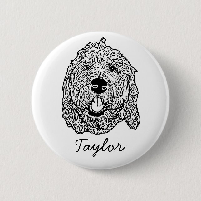 Custom Goldendoodle Dog Personalized Drawing Button (Front)