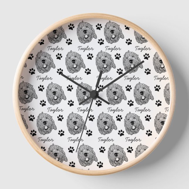 Custom Goldendoodle Dog Personalized Drawing Clock (Front)