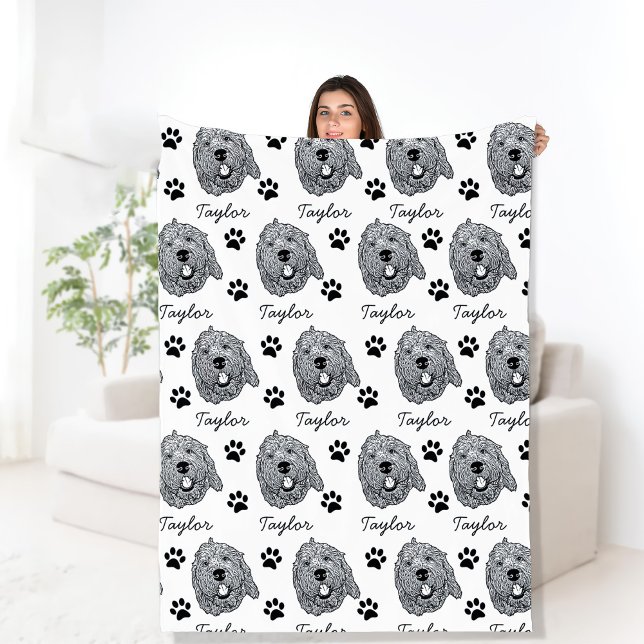 Custom Goldendoodle Dog Personalized Drawing Fleece Blanket (Creator Uploaded)
