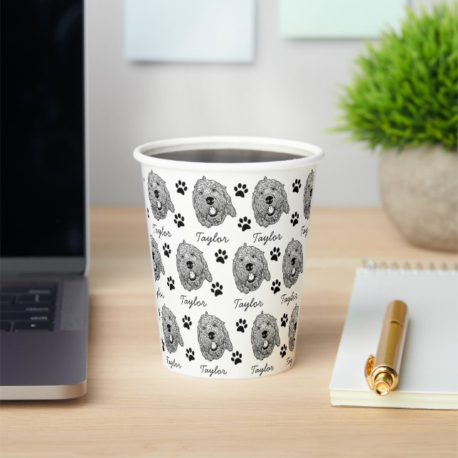 Custom Goldendoodle Dog Personalized Drawing Paper Cups (Insitu)