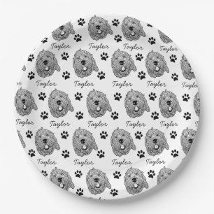 Custom Goldendoodle Dog Personalized Drawing Paper Plates