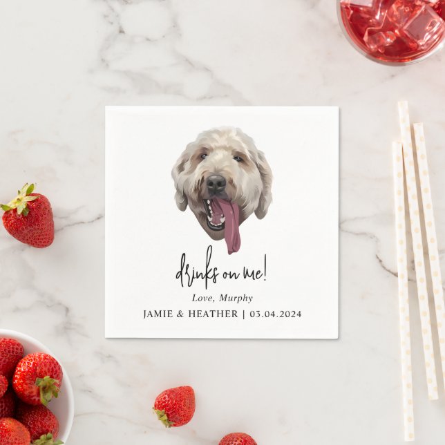 Custom Goldendoodle Dog Wedding Cocktail Napkins (Insitu)