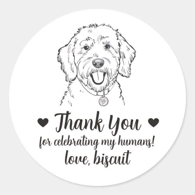 Custom Goldendoodle Dog Wedding Favor Stickers (Front)