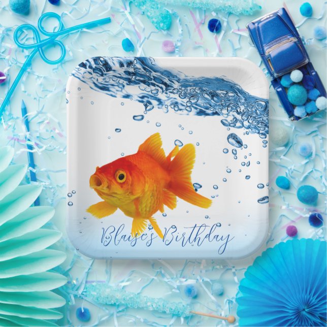 Custom Goldfish Fish Bowl Water Paper Plates (Party)