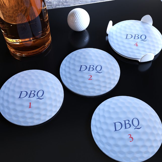 Custom Golf Ball Monogram Sports Theme Coaster Set (For the golfer in your life. You can add 4 sets of initials and golf ball numbers)