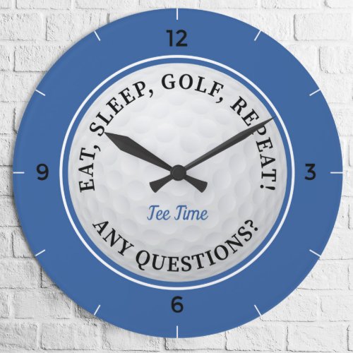 Custom Golf Ball Sports Golfer Quote Blue Black Large Clock