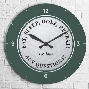 Custom Golf Ball Sports Golfer Quote Green Black Large Clock