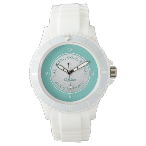 Custom Golf Ball Sports Golfer Quote Teal Chic  Watch