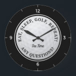 Custom Golf Ball Sports Quote Golfer Black White Large Clock<br><div class="desc">Design features a custom golf template that allows for personalization of this cute idea for the avid golfer. Use the template to Keep "Tee Time" or add your own custom name or personalized text up to 17 characters! A realistic image of a golf ball is in the center of a...</div>