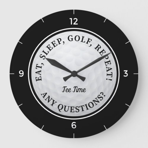 Custom Golf Ball Sports Quote Golfer Black White Large Clock