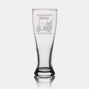 Custom Golf Cart Hungry For Pars Gift Etched Pilsner Glass