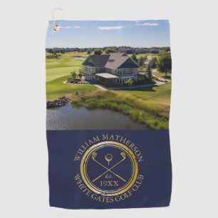 Custom Golf Club Name And Photo Navy And Gold Golf Towel