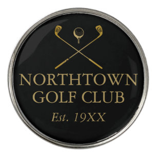 Custom Golf Club Name Classic Black And Gold Ball Marker