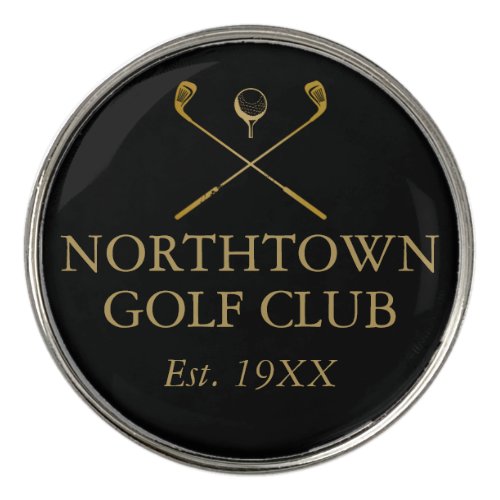 Custom Golf Club Name Classic Black And Gold Golf Ball Marker