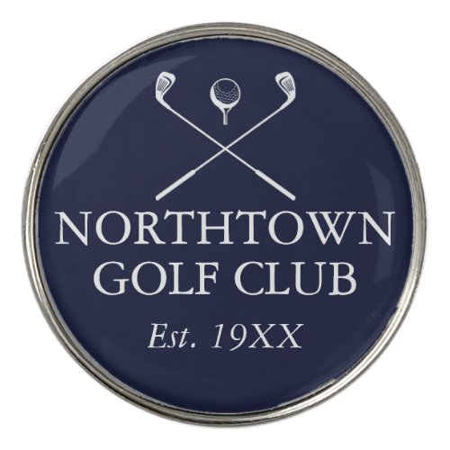 Custom Golf Club Name Classic Navy Blue Golf Ball Marker