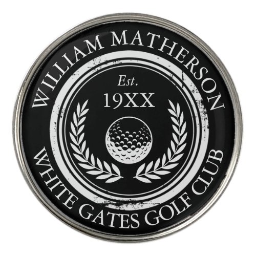 Custom Golf Club Name Est Wreath Black And White Golf Ball Marker