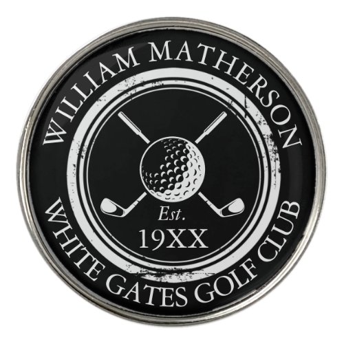 Custom Golf Club Name Established Black And White Golf Ball Marker