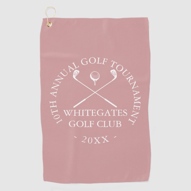 Custom Golf Club Tournament Dusty Rose Pink Golf Towel (Front)