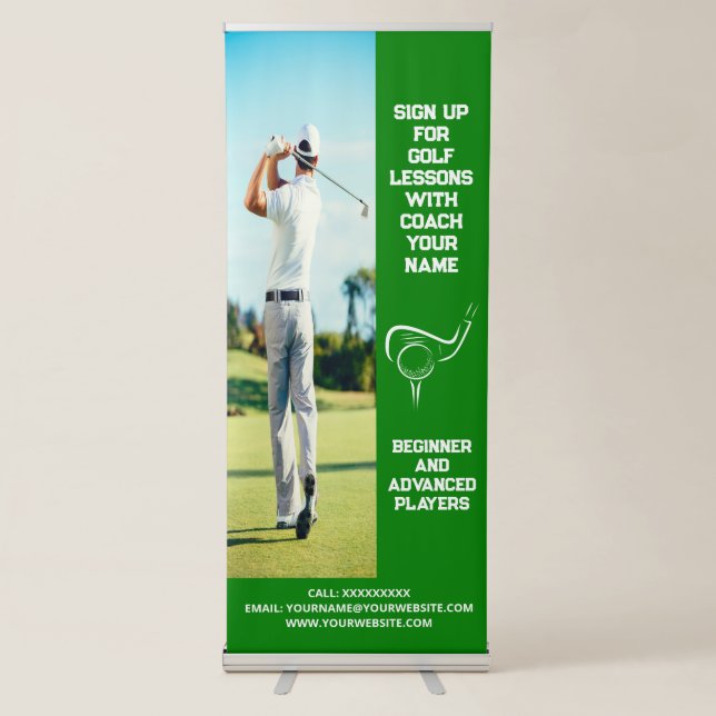 Custom Golf Coach Coaching Class Lessons Green Retractable Banner (Front)