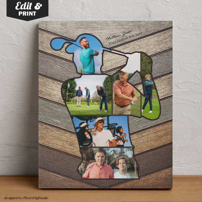 Custom Golf Collage Golfer Shaped Rustic Wood Faux Canvas Print (Custom Golf Collage Golfer Shaped Rustic Wood Faux Canvas Print)