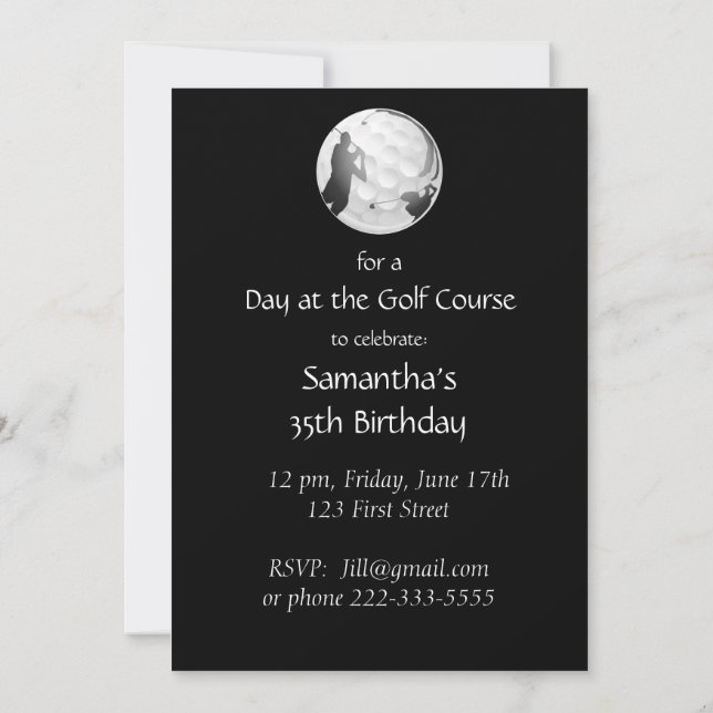 Custom Golf Course Birthday Party Invite (Back)