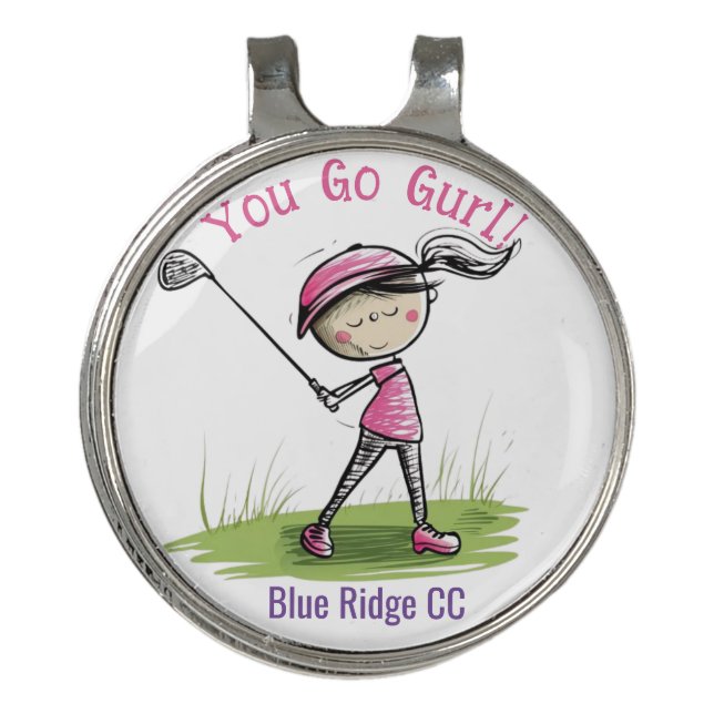 Custom Golf Fun Lady Golfer Ball Marker Cartoon Hat Clip (Front)