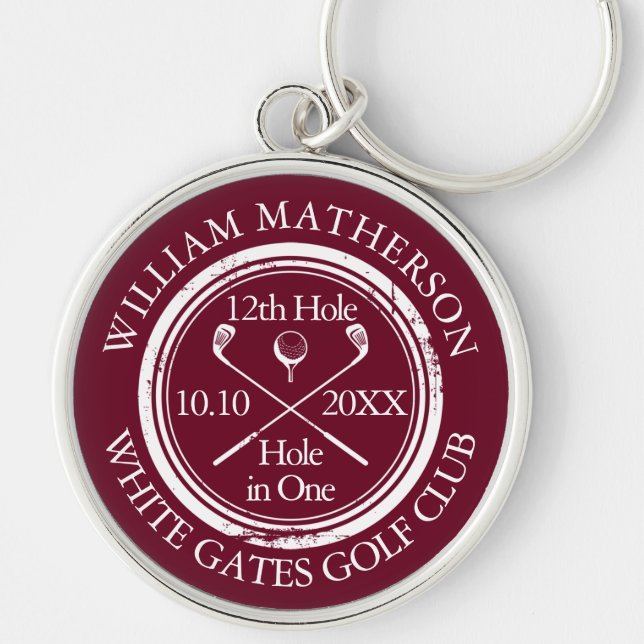 Custom Golf Hole in One Classic Burgundy Keychain (Front)
