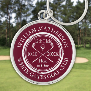 Custom Golf Hole in One Classic Burgundy Keychain