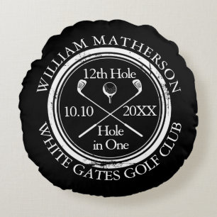Custom Golf Hole in One Photo Black And White Round Pillow