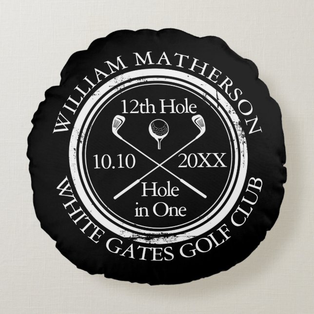 Custom Golf Hole in One Photo Black And White Round Pillow (Front)