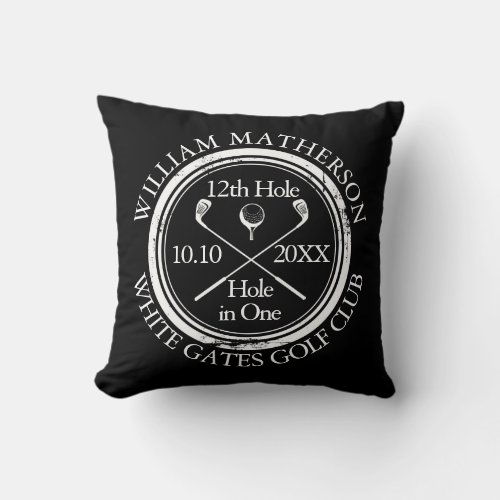 Custom Golf Hole in One Photo Black And White Throw Pillow